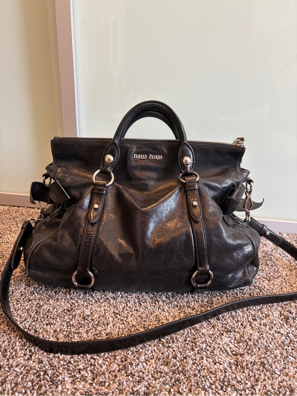 Vintage Miu Miu 2way Aged Black Leather Shoulder Satchel - Picture 3 of 9